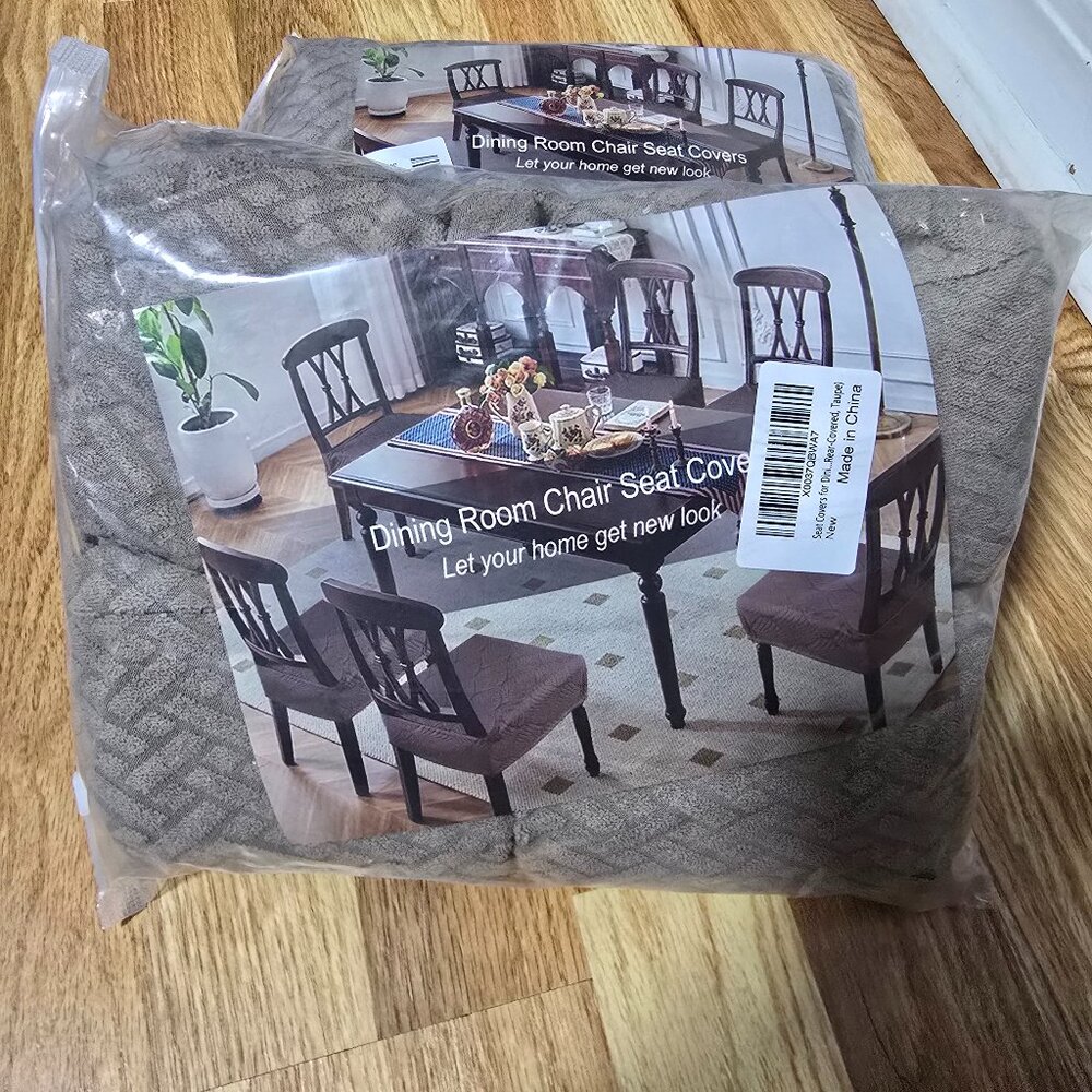 8 Dining Room Chair Seat Covers - Rear Covered - Taupe - Brand New